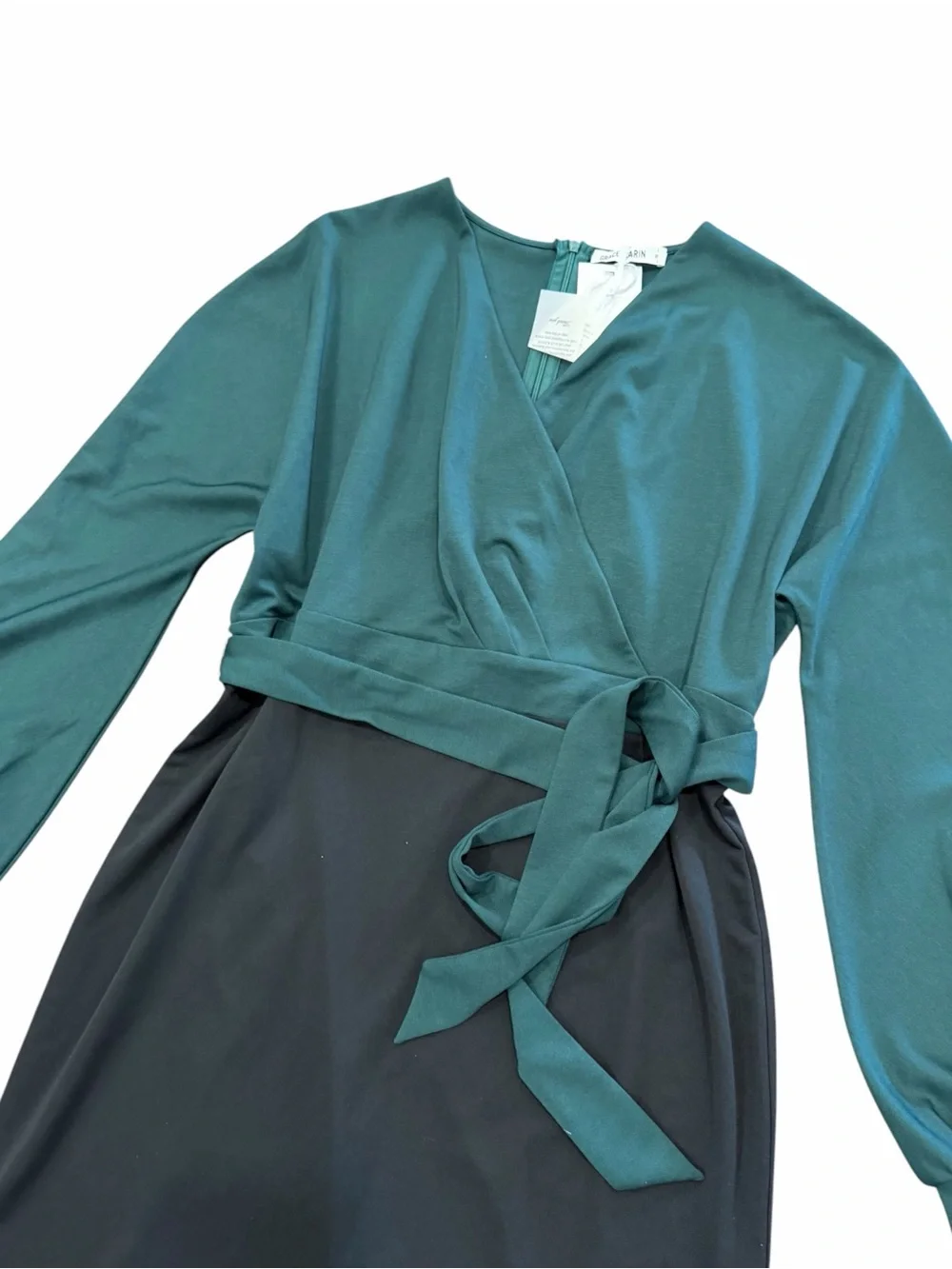 Grace Karin Two-Tone Midi Dress in Teal and Black XL